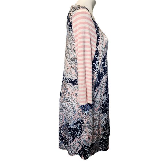 ❤️ 4/$20 Honeyme dress Women's large Contrasting print stripes paisley fall cute - Picture 6 of 13